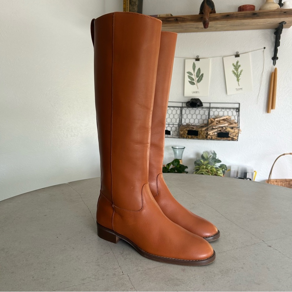 NWOT J. Crew Brown Leather Knee High Riding Boots Fall Winter Minimalist Boho 6